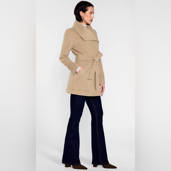 SENTALER Camel Alpaca Wool Shawl Collar Short Wrap Coat Size Medium